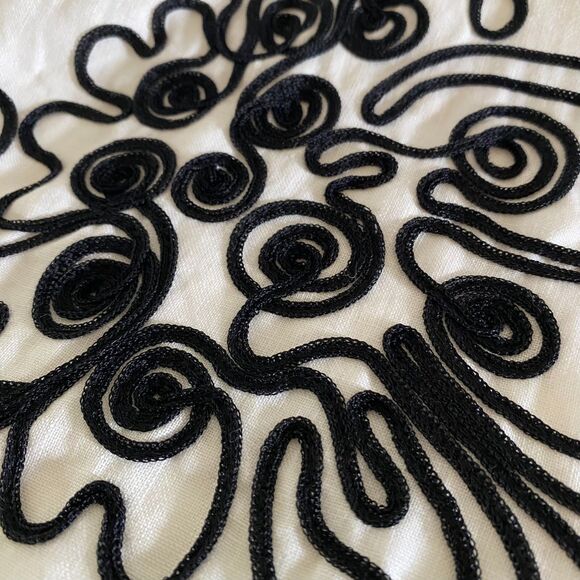 Camille le‎ Vie Linen Black And White A Line Embroidered Skirt Womens Size 8 - Picture 6 of 13